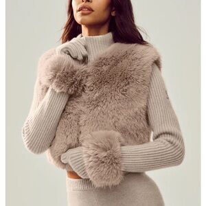 NEW Alo Faux Fur Cashmere Northstar Full Zip in Oat Heather